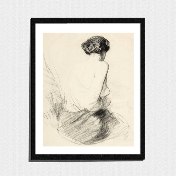 Other - Art Print, Minimalist Neutral Nude Woman Portrait Sketch